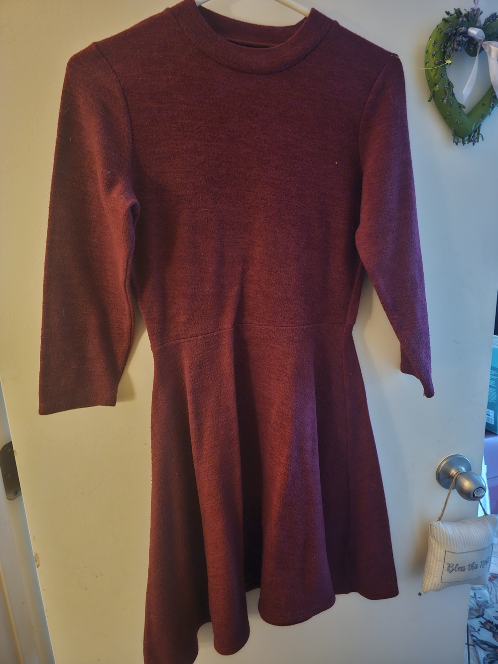 Women's Burgundy Fit-and-Flare Knit Dress Decree Skater Dress